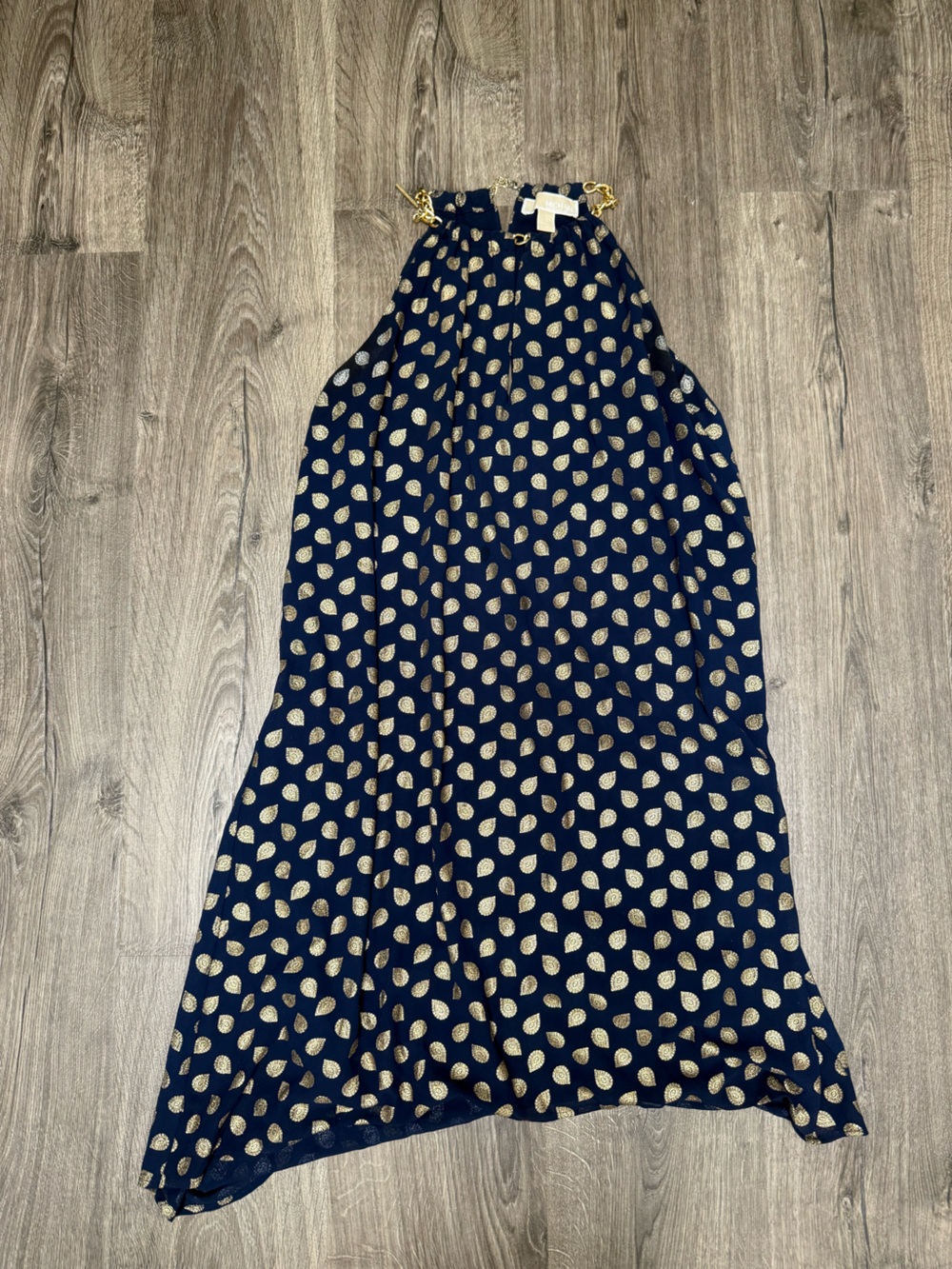 Navy Blue Gold Polka Dot Dress